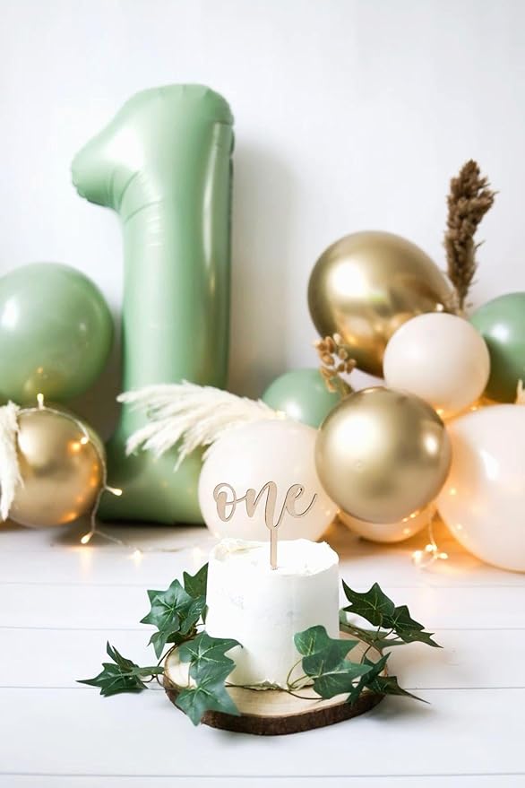 Sage Green Number 1 Balloon 40 inch, Number 1 Birthday Balloons for Boy Girl, Oliver Green Foil One Balloon for 1st 10 11 12 16 18 Birthday Party, Anniversary Celebration Numbers Decorations