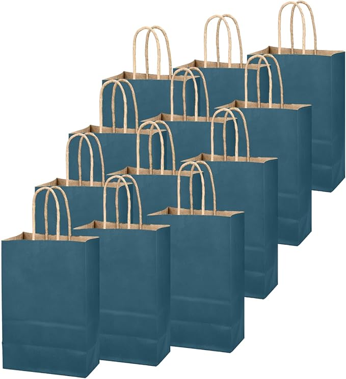 qiqee Ink Blue Gift Bag with Handles Bulk 24Pcs Paper Bags -10.6"x8.3"x4.3"Party Favor Bags - Solid Color