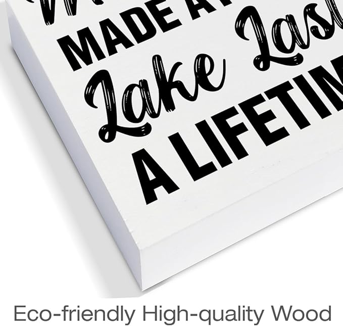 Lake Decor Summer Decorations Lake House Wood Block Sign for Home Desk Table Shelf 5 x 5 Inches