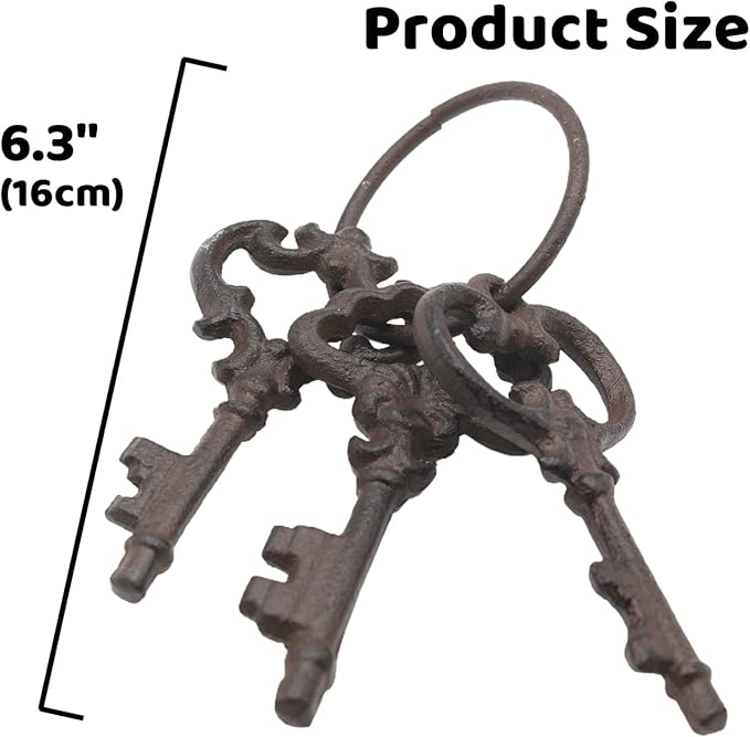 Hananona Vintage Cast Iron Skeleton Key Ring Antique Pirate Treasure Chest Keys Set For Home Decor, Halloween Costume Prop