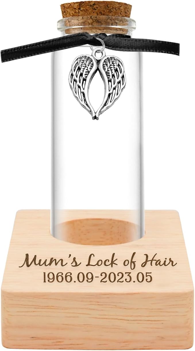 Personalized Loss of Loved One Photo Frame Memorial，Custom lock of Hair Keepsake Jar,Remembrance，Bereavement,Sympathy Gift for Lost Mom, Dad， Friends, Sisters, Grandparents (Style 1)