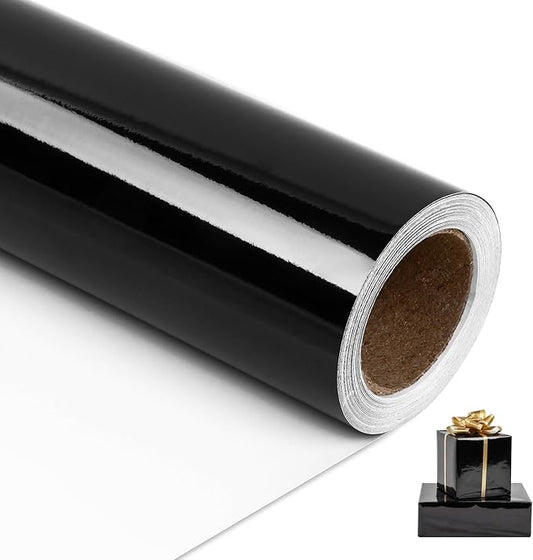 NESCCI Black Metallic Wrapping Paper, Solid Color Paper,Gift Wrapping Paper,Perfect for Wedding,Valentine's Day,Birthday, Christmas,Baby Shower,DIY Bouquet (17.5 Inches X 32.8 Feet)