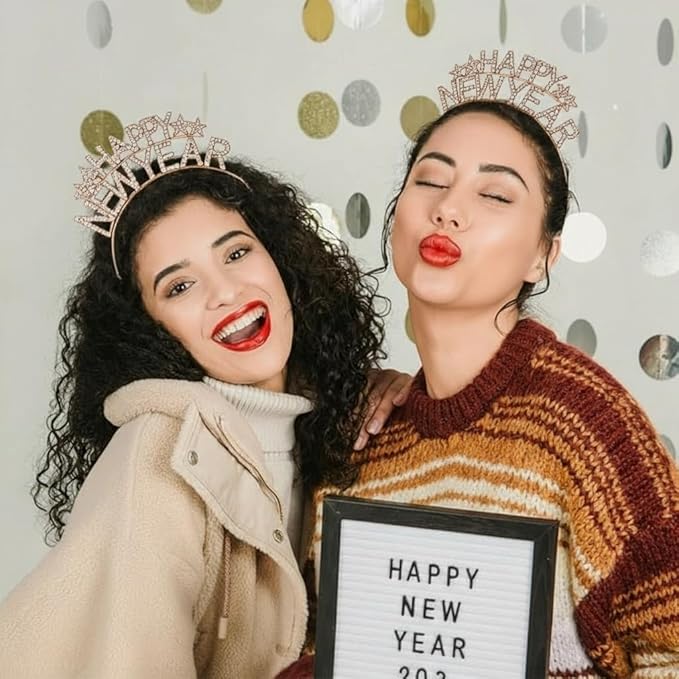 Happy New Year Rhinestone Headband for Women Girls,Crystal Tiara For New Year’s Eve Party Supplies (gold star)