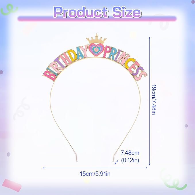 Birthday Headband,Happy Birthday Headband for Women,Princess Birthdays Crown Tiara, Colorful Heart Design,Great Gifts Crown Gift Party Decorations for Women Girls