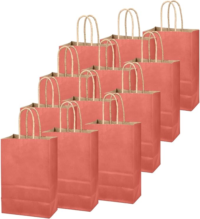 qiqee Rose Red Gift Bag with Handles Bulk 24Pcs Paper Bags -10.6"x8.3"x4.3"Party Favor Bags - Solid Color