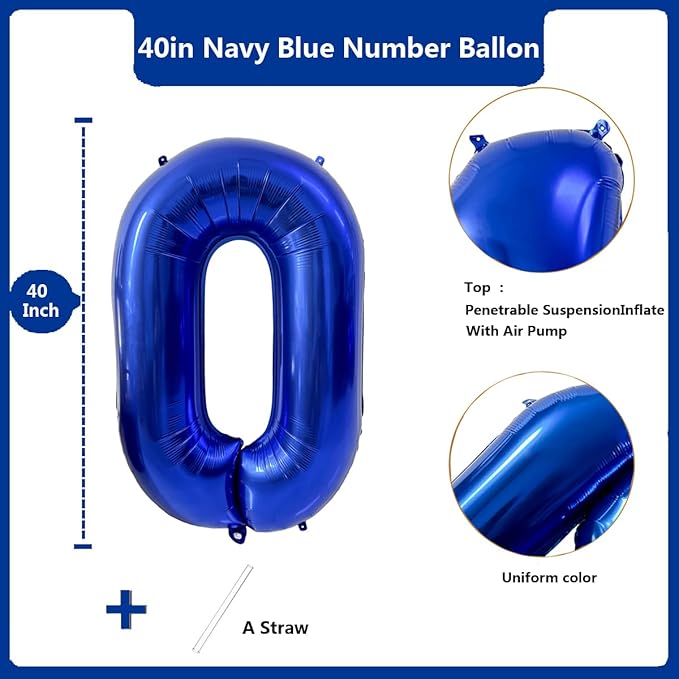 40 inch Navy Blue Number Balloon Dark Blue 0 Balloons Giant Foil Helium Balloons Blue Number 0 Balloon for Birthday Party Decorations