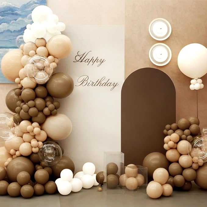 Boho Brown Balloon Garland Arch Kit, 166Pcs Coffee Brown Nude White Balloons for Neutral Bear Bridal Baby Shower Birthday Party Decorations