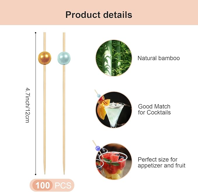 Cocktail Picks for Appetizers, Toothpicks for Appetizers, 100PCS Cocktail Toothpicks for Drinks, Appetizer Skewers for Charcuterie Cups Board