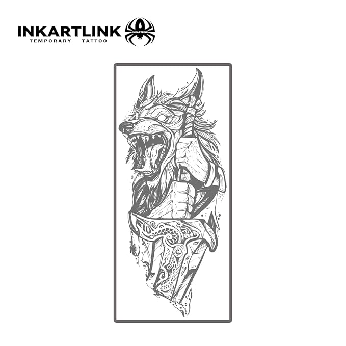 INKARTLINK Tattoo Tech, 2 Sheets Large Semi Permanent Tattoo, Adult Art Design Temporary Tattoos, Lasts 1-2 Weeks, Waterproof, Realistic Look, No Reflection (Wolf Sword)