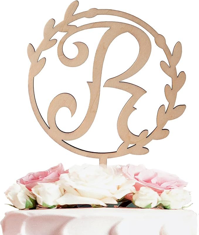 LINGTEER Personalized Inital Letter R Wooden Cake Topper Perfect for Birthday Rustic Wedding Anniversary Party Keepsake Decoration
