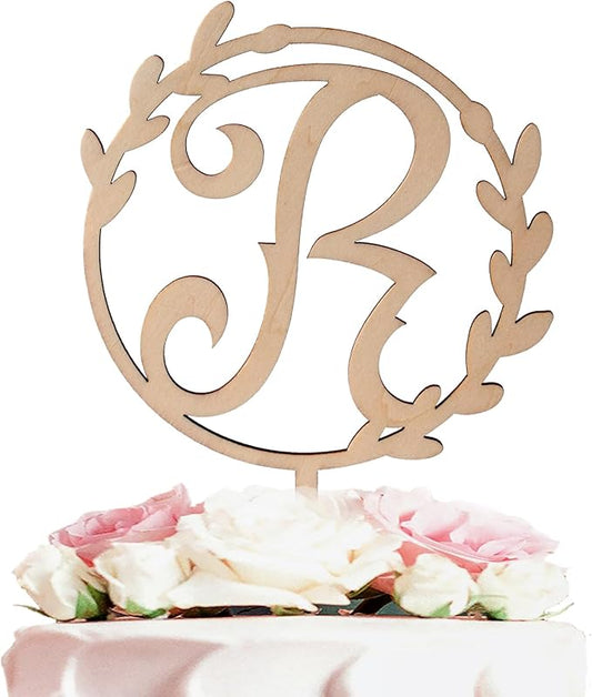 LINGTEER Personalized Inital Letter R Wooden Cake Topper Perfect for Birthday Rustic Wedding Anniversary Party Keepsake Decoration