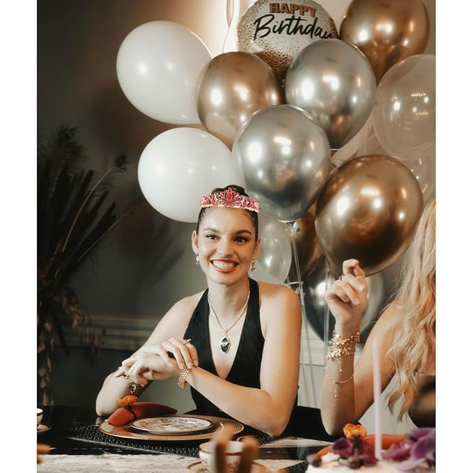 Birthday Queen Tiara & Sash for Women Girls, Rhinestone Headband Princess Crown with comb Happy Birthday Party Decorations Favors Supplies (Red)