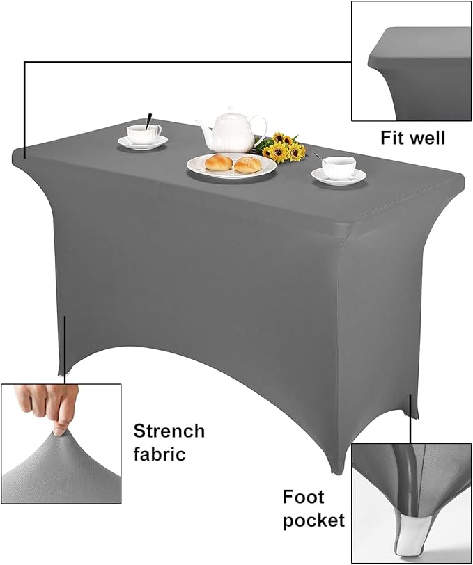 FORLIFE Spandex Table Cover - Fitted 4ft Rectangular Tablecloth, Stretch Patio Cover, Universal for Wedding, Banquet, Party (Gray)