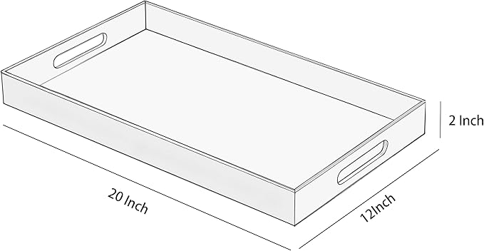 Glossy White Acrylic Serving Tray with Handles-Butler Trays for Coffee Table, Snacks,Breakfast in Bed, Kitchen Countertop,Vanity,Makeup Organizer,Ottoman (White, 12x20 Inches)