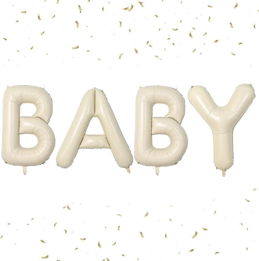 Biapian 40 Inch Baby Letter Balloons, Cream Foil Balloons Big BABY Balloons, 4 Pcs Giant Foil Large Aluminum Balloon Helium for Birthday, Baby Shower, Wedding, Gender Reveal Party Decorations (Cream)