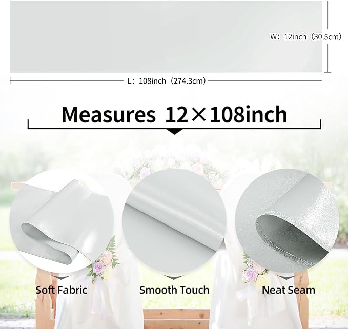 5 Pack Satin Table Runner Silver 12 x 108 Inch Long,Satin Silk Table Runner for Wedding,Birthday Party and Banquet(Silver,5 Pack), Sliver