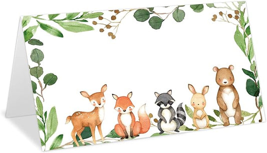 Whaline 100Pcs Woodland Animal Place Cards 2 x 3.5 Inch Forest Animal Tented Cards Baby Shower Seating Cards for Birthday Party Table Setting