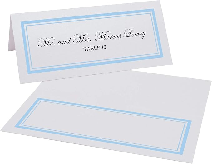 Double Line Border Place Cards, Light Blue (Choose Color), Set of 25, Pre-cut and Scored - Wedding, Party, Dinner, and Special Events - Made in the USA