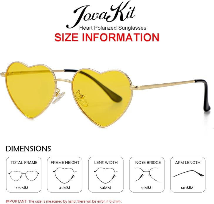 JOVAKIT Polarized Heart Sunglasses for Women Fashion Lovely Style Metal Frame UV400 Protection Lens