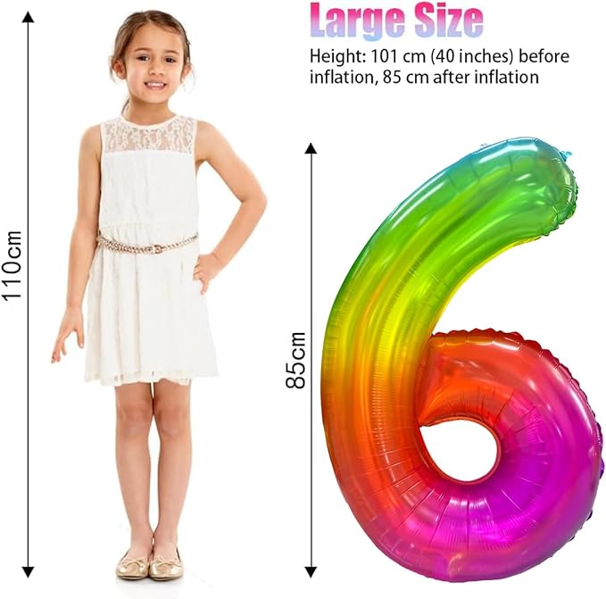 Rainbow Number 6 Balloon 40 Inch Rainbow 6 Balloon Giant Helium Foil Number 0 to 9 Balloons Birthday Wedding Party Digital Decorations Number 6
