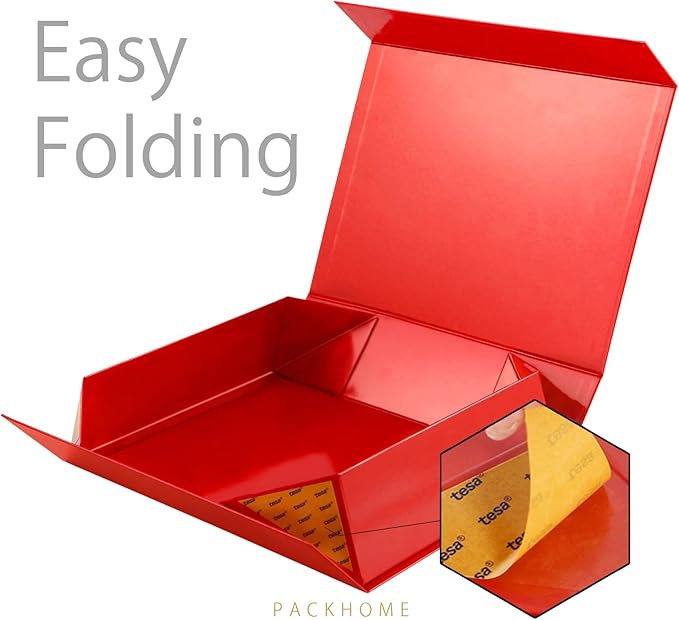 PACKHOME Christmas Gift Box 11.5x8x2.5 Inches, Sturdy Shirt Box with Magnetic Lid for Multiple Occasions (Glossy Red)
