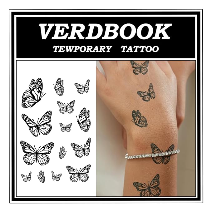 Waterproof Temporary Tattoos: 2-Sheet Tattoo Kit with Realistic Body Stickers, Semi-Permanent Tattoos for Adults Lasting 7-15 Days – Safe for Men & Women, Butterfly Tales