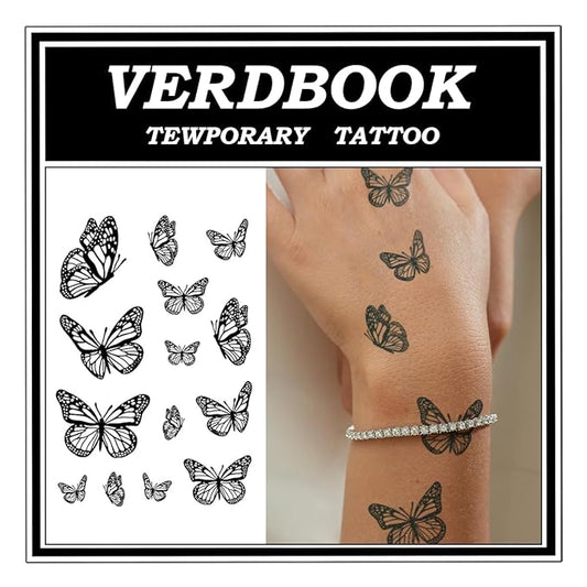 Waterproof Temporary Tattoos: 2-Sheet Tattoo Kit with Realistic Body Stickers, Semi-Permanent Tattoos for Adults Lasting 7-15 Days – Safe for Men & Women, Butterfly Tales