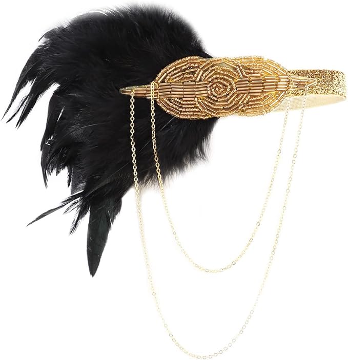 DRESHOW 1920s Great Gatsby Accessories for Women Flapper Headpiece Headband Gloves Costume Harlem Nights Accessories Set