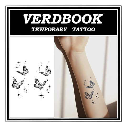 Waterproof Temporary Tattoos: 2-Sheet Tattoo Kit with Realistic Body Stickers, Semi-Permanent Tattoos for Adults Lasting 7-15 Days – Safe for Men & Women, Butterfly Style