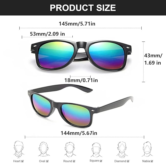 Fsmiling Black Sunglasses Bulk Adult Party Sunglasses 80s Sunglasses Pack for Men Women Party Favors -10Pack