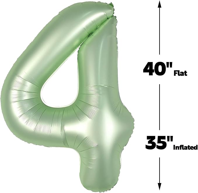 40 Inch Sage Green Large Number 4 Balloons, Giant Foil Number Four 14 24 34 40 44 Balloons, Oliver Green Mylar Big Balloon for Anniversary Graduation Decorations