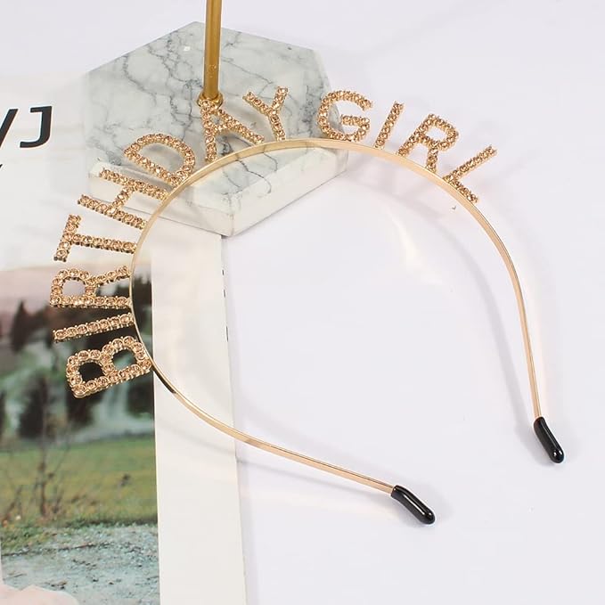 AOPRIE Birthday Girl Headband Tiara for Women & Girls - Happy Birthday Princess Crown Rhinestone Accessory, Champagne Gold