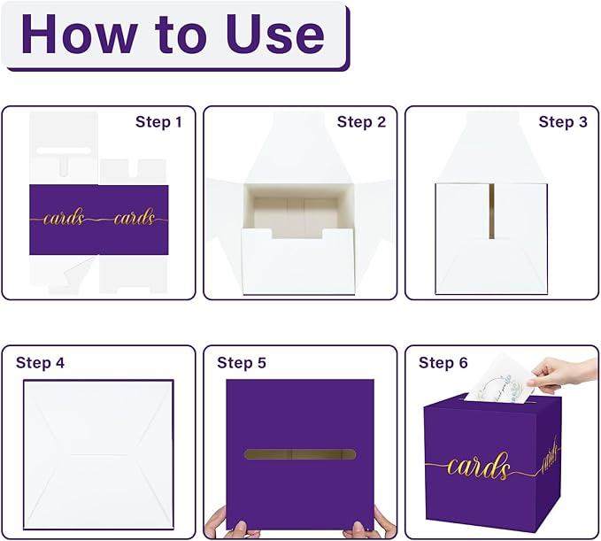 1 Pack Purple and Gold Foil Card Box for Party, 8.7" Purple Gift Card Box Money Box for Birthday, Wedding, Baby Shower, Retirement, Anniversary, Bridal Shower, Graduation, Raffle Ticket