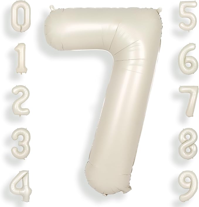 SUWEN 40 Inch Cream White Large 7 Number Balloons Big Foil Helium Number Balloons 0-9 Jumbo Happy 7th Mylar Birthday Party Decorations for Boy or Girl Anniversary Party Supplies