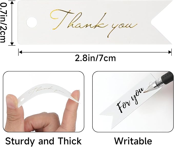 G2PLUS High-end Metallic Gold Thank You Tags, 100PCS 2.8'' x 0.8'' Gift Tags with String for Arts and Crafts,Gift Wrapping (White)