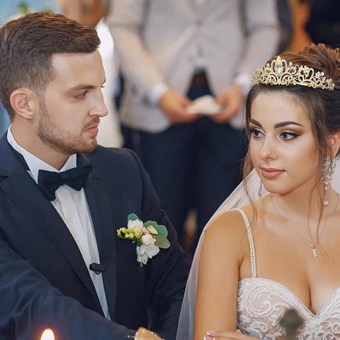 AOPRIE King & Queen Tear Drop Tiara and Crown for Women Men Crystal Hair Accessories for Wedding Prom Bridal Birthday Party Halloween Costume Christmas Gifts Gold Princess Tiara for Girls Boys