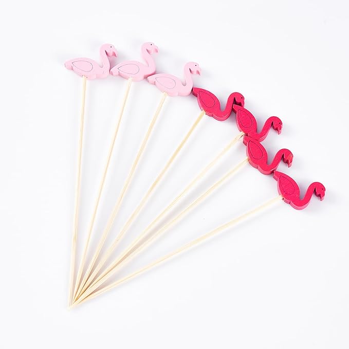 PuTwo Cocktail Picks Handmade Bamboo Toothpicks 100ct 4.7" in Flamingo Decor