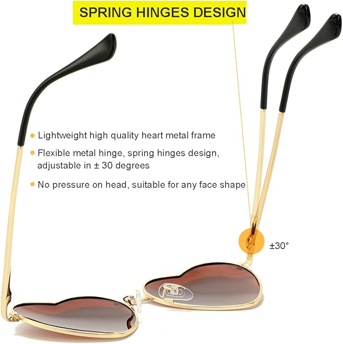 JOVAKIT Polarized Heart Sunglasses for Women Fashion Lovely Style Metal Frame UV400 Protection Lens