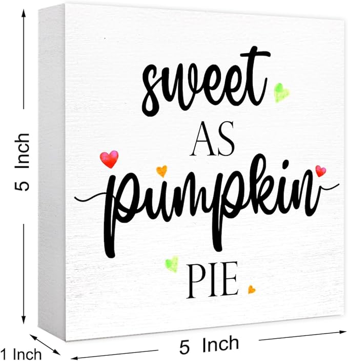 Funny Autumn Wood Box Sign Sweet as Pumpkin Pie Wooden Block Desk Decor for Home Office Kitchen Cubicle Table Shelf Tabletop,Farmhouse Fall Sign Decor