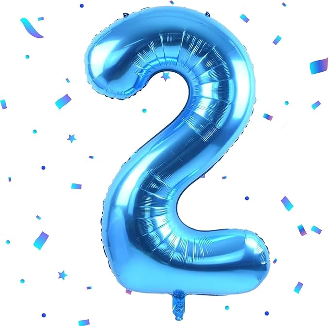 40 inch Blue Number Balloon Giant Foil Helium Balloons Blue Number 2 Balloon for 2nd Birthday Party Decorations