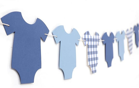 Blue Bodysuit Banner - Baby Shower Decoration Gingham Banner,Baby Bodysuit Gender Reveal Party(Navy)