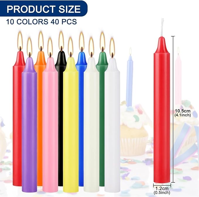 40 Pack Assorted Color Spell Chime Candles, 4 Inch Mini Taper Candles for Home Decor Kitchen Decor Wedding Decoration-10 Colours,Great for Casting Chimes, Rituals