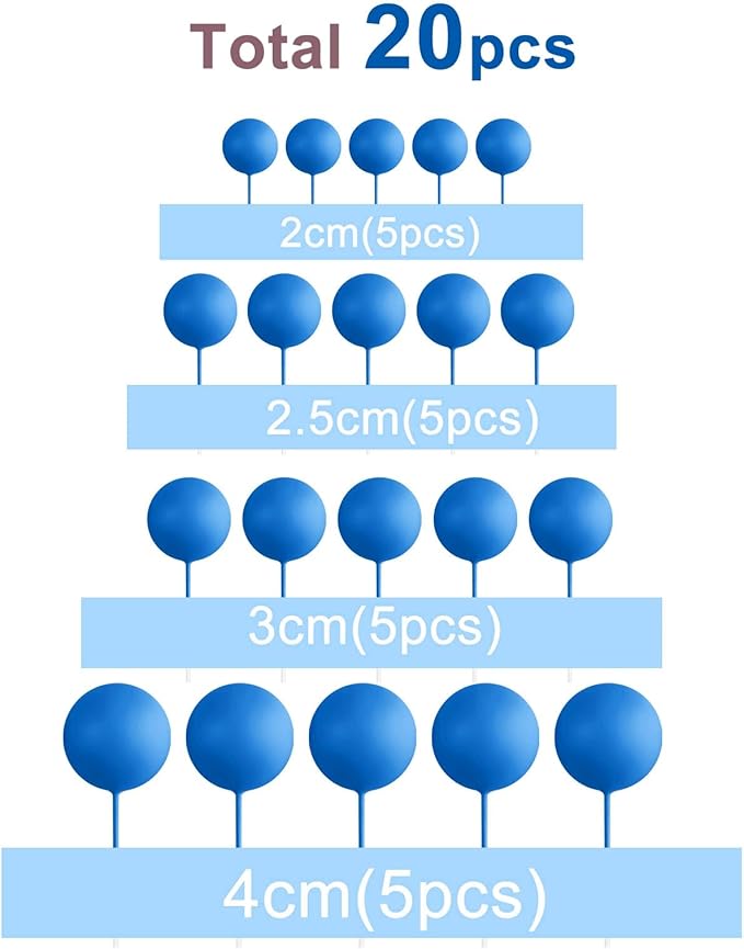 ASTARON 20 Pcs Ball Cake Topper Decorations Mini Balloons Cake Topper Sticks Royal Blue Balls Cake Picks for Graduation Wedding Birthday Cake Decorations