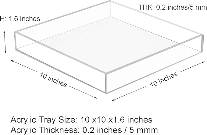 Waterproof Acrylic Vanity Tray, Remote Control Sturdy Valet Tray Organizer, Lucite Nightstand Dresser Bathroom Organizer, Square Acrylic Tray (Clear-10''x10'')