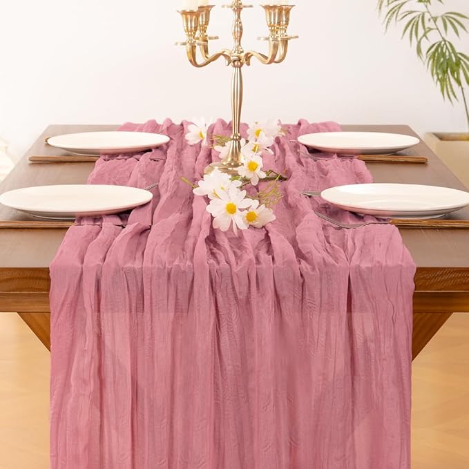 Socomi 3pcs Mauve Fall Thanksgiving Cheesecloth Table Runner Boho Rustic Gauze 120 inch 10FT Cheese Cloth Runner for Wedding Party Baby Shower Birthday Home Decor Holiday Decorations