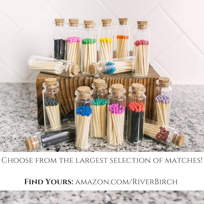 River Birch Decorative Matches in a Bottle with Striker - Cute & Colored Matches - 6 Bottles, Christmas Blend Tip, 120 Matches