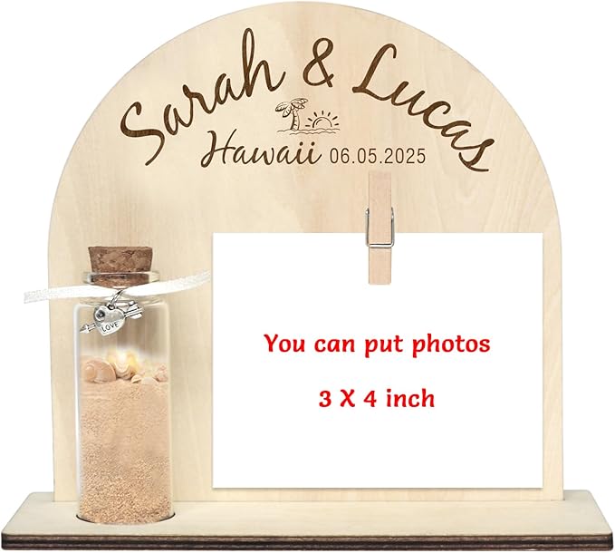 Personalized Honeymoon Sand Jar，Custom Anniversary Photo presents, Vacation Keepsake Jar，Wedding Presents，Honeymoon Present, Bride to be Gift，Valentine’s Day Gifts (style2)