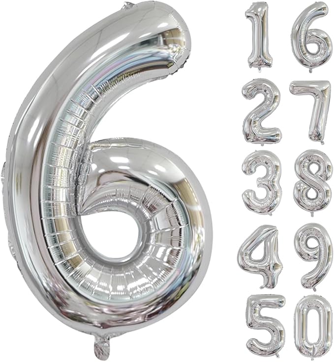 40 inch Silver Number Balloon Giant Foil Helium Balloons Silver Number 6 Balloon for 6th Birthday Party Anniversary Decorations Supplies