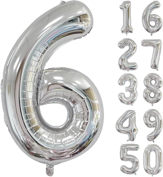 40 inch Silver Number Balloon Giant Foil Helium Balloons Silver Number 6 Balloon for 6th Birthday Party Anniversary Decorations Supplies