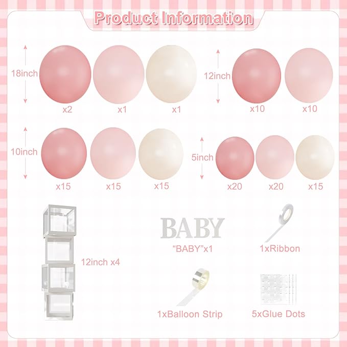 Pink Balloon Arch Garland Kit, 132Pcs Pink Baby Shower Decorations for Girl Baby Boxes with Letters for Boho Baby Shower Birthday Gender Reveal Party Wedding Decorations